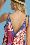 Mixed Print Spaghetti Tie Strap Dress Blue
