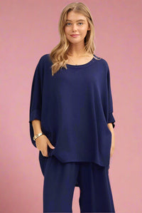 Bali Ribbed Top - Navy