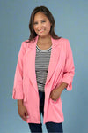 Roll Up Sleeve Open Blazer - Pink