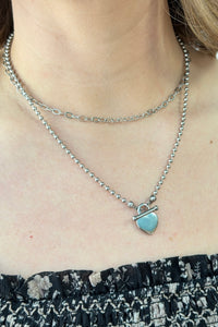 Layered Heart Charm Necklace - Silver
