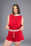 French Terry Sleeveless Romper - Red