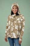 Hoodie Long Sleeve Floral Top - Taupe