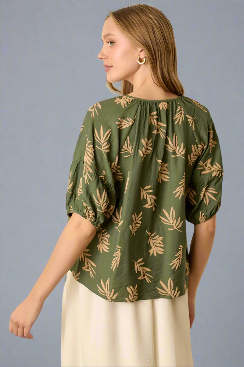 Printed Short Sleeve Top - Dusty Green
