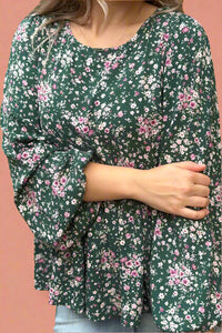 Green Floral Peplum Top
