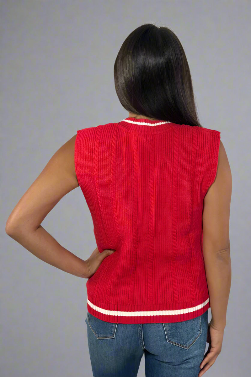 Cable Knit Sweater Vest - Red