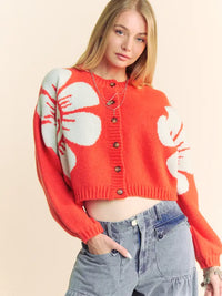 Smile Daisy Print Cropped Cardigan