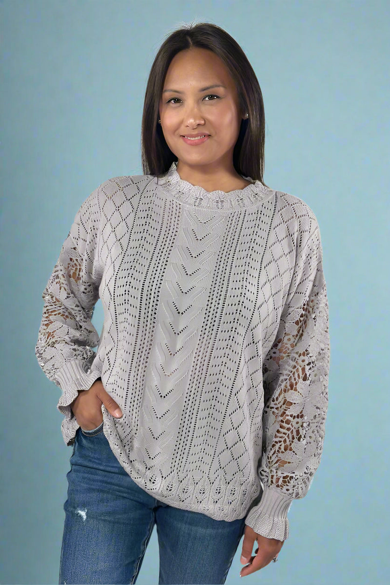 Lacey Long Sleeve Top - Grey