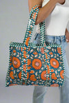 Reversible Quilted Tote Bag - Teal