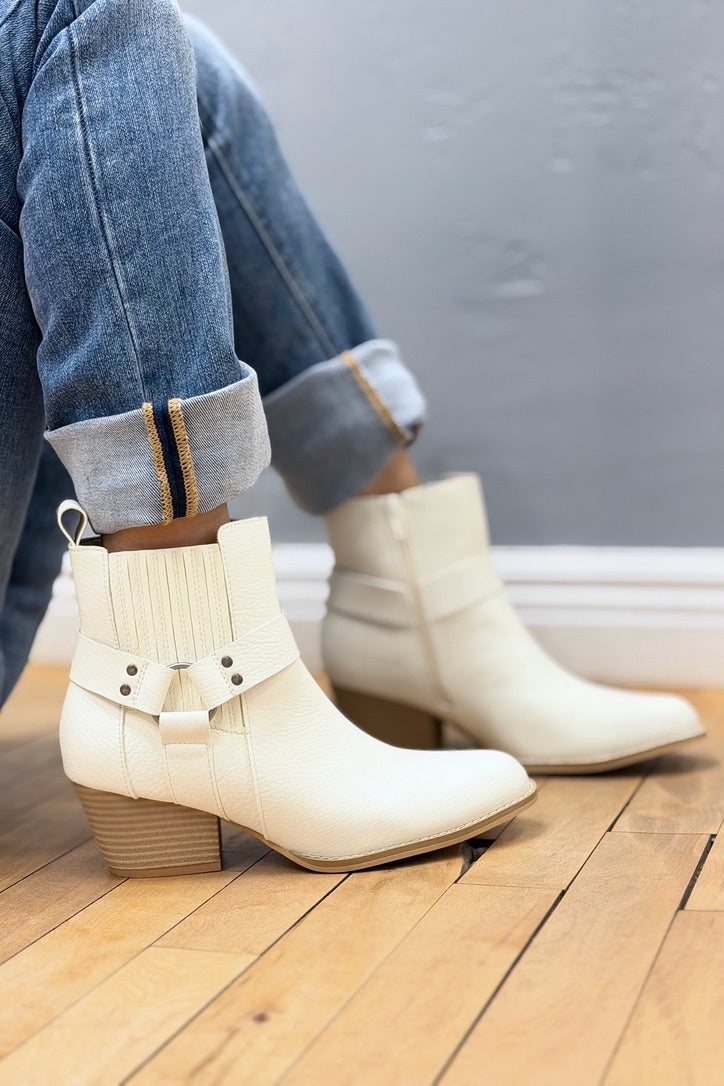 The Caleb - White  Paneled Moto Bootie
