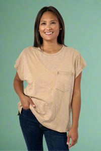 Pocket Boxy Washed Tee - Dark Taupe