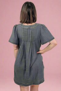 Pleated Front Mini Dress - Washed Black