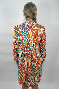 Babydoll Multi Print Dress - Orange