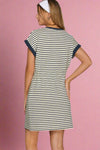 Cinch Waist Striped Knit Dress - Navy