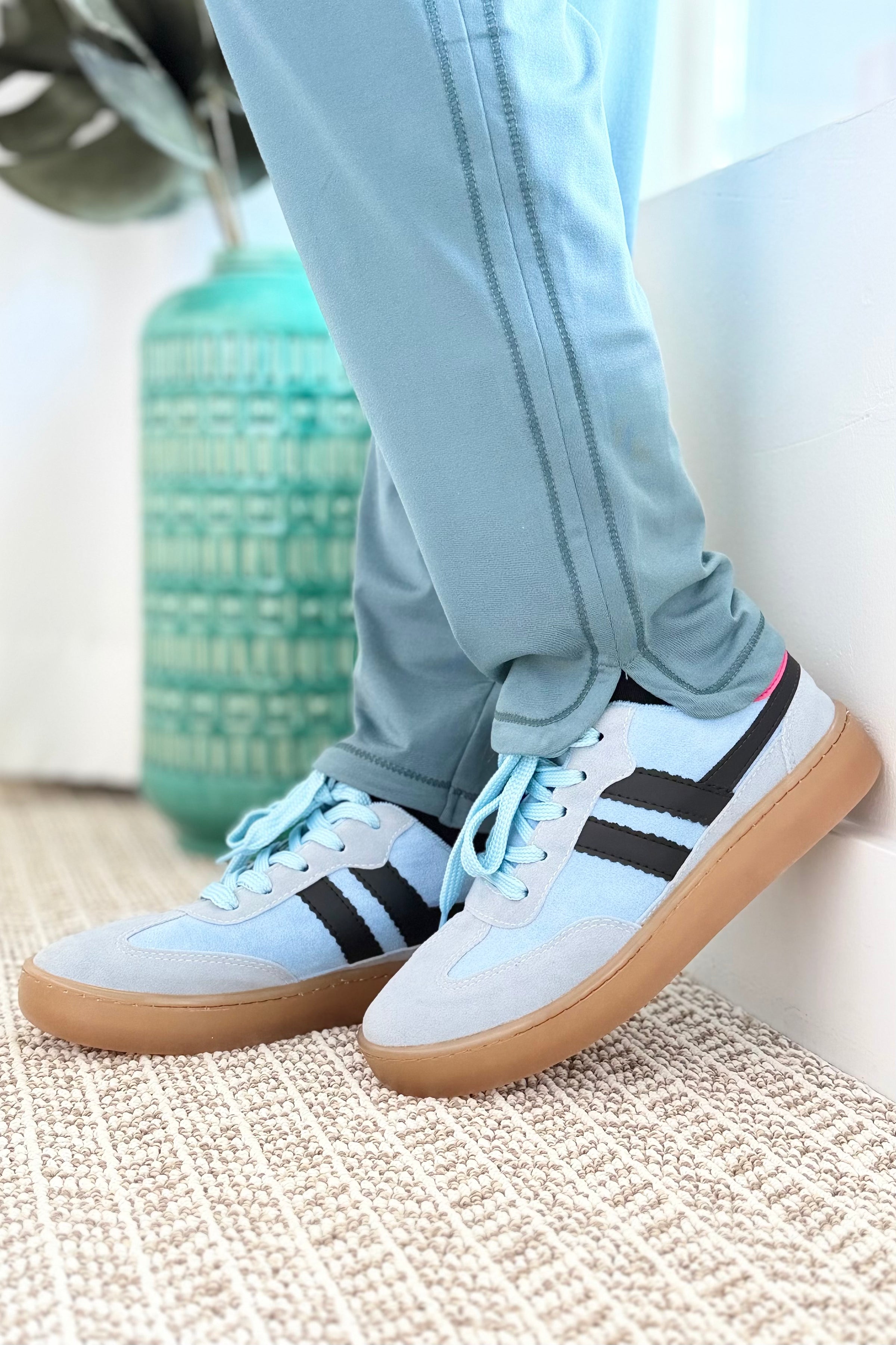 Suede Sneakers Retro Sole With Charm - Blue
