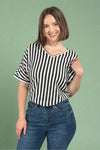 Vertical Stripe V-Neck Top Black & White