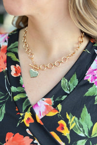 Hammered Heart Front Toggle Necklace - Gold