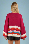 Button Down Wave Knit Sweater - Magenta