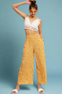 Boho Paisley Print Wide Leg Pant - Sunflower