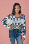 Round Knit Long Sleeve - Olive Checks