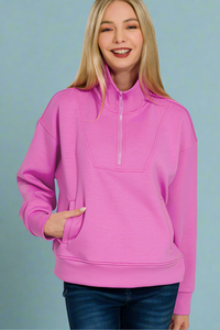 Scuba Half Zip Pullover - Bright Mauve