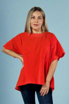 Scalloped Sleeve Oversized Top - Red