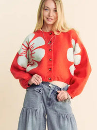 Smile Daisy Print Cropped Cardigan