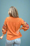 Smocked Yoke Embroidered Top Marigold