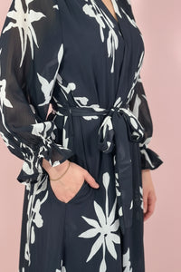 Black Floral Bubble Sleeve Maxi Dress