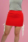 Drawstring Detail High Waist Skirt - Red