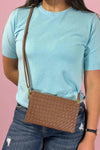 Woven Three Compartment Crossbody Bag - Khaki