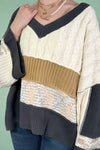 Multi Fabric Color Block V Neck Sweater