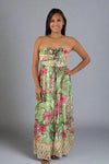 Tropical Strapless Maxi Dress - Green