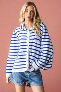 Striped Knit Cardigan - White
