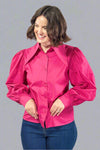 Puff Sleeve Button Down Blouse - Berry