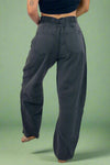 Floral Embroidered Barrel Pants - Black