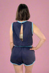 French Terry Sleeveless Romper - Navy