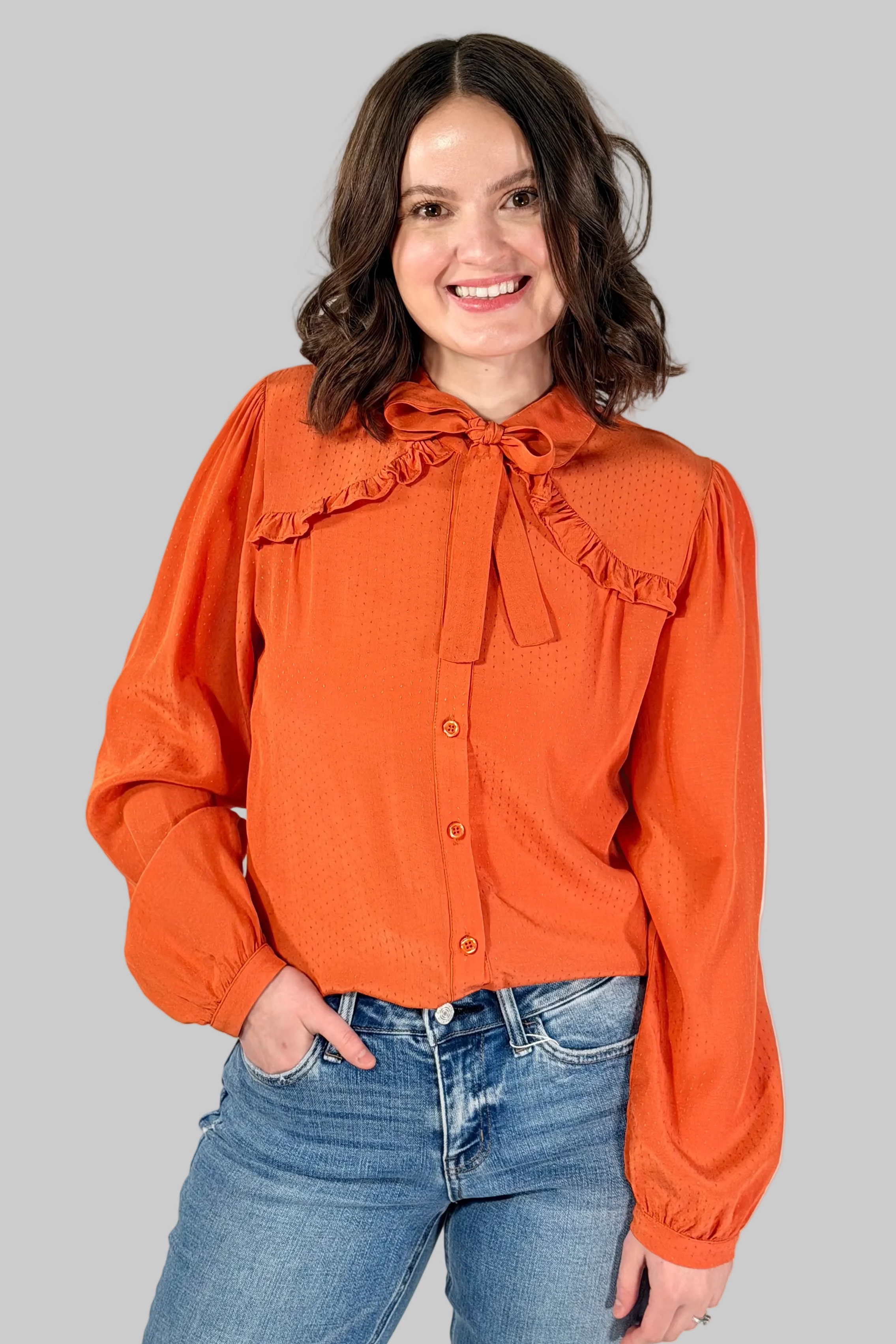 Ruffle Blouse Bow - Pumpkin