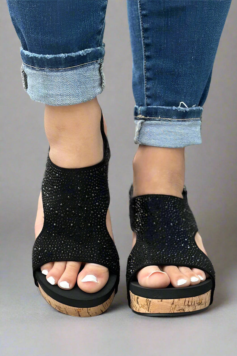 Barbara Crystal Wedge - Black
