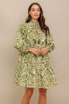 Printed Woven Mini Dress - Olive