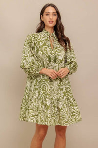 Printed Woven Mini Dress - Olive