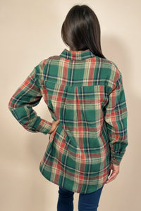 Plaid Button Up Flannel Shirt - Dark Green