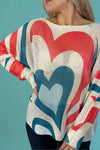 Heart Printed Knit Sweater - Cream
