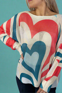 Heart Printed Knit Sweater - Cream