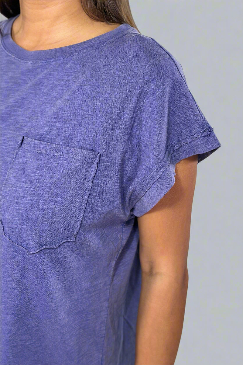 Pocket Boxy Washed Tee - Dusty Indigo