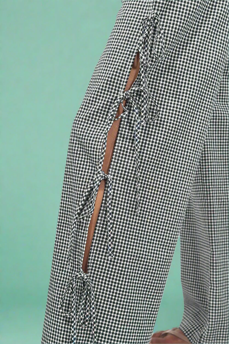 HW Open Tie Leg Pant Black & White Check