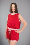 French Terry Sleeveless Romper - Red