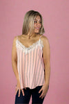 Stripe and Lace Cami Top - Light Pink