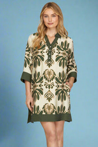 Abstract Collar Mini Dress - Olive