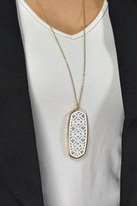 Long Abstract Cut Out Pendant - White