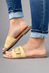 Buckle Slide Flat Sandal - Beige